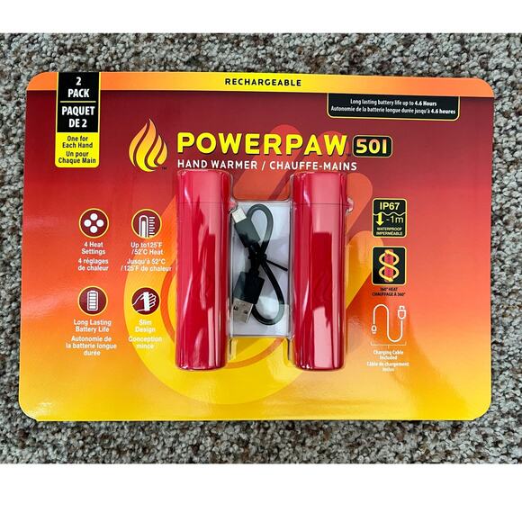 NWT POWERPAW 501 Rechargeable Hand Warmer, 2-pack, Red - Picture 2 of 7